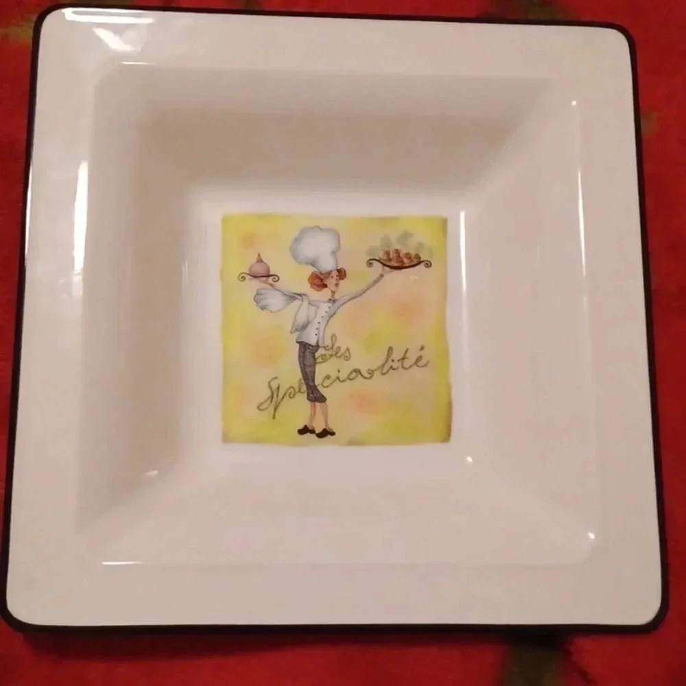 1 Brunelli Ceramic Italian square serving dish. green,yellow,pink (backgrounds)